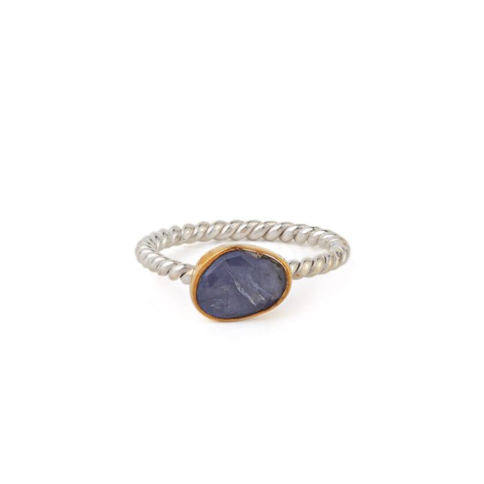Tanzanite Twist Stacking Ring - Sterling Silver and Gold Plated - Image 1