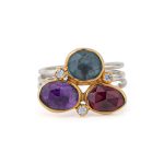 Multi Stone Ring - London Blue Topaz Amethyst Rhodolite Garnet