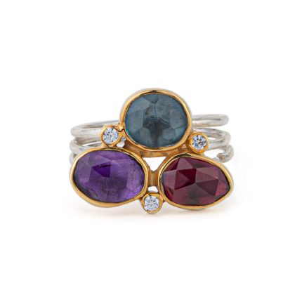 Multi Stone Ring - London Blue Topaz Amethyst Rhodolite Garnet