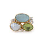 Multi Stone Ring - Aqua Marine Pearl Peridot