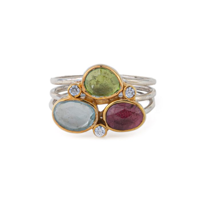Multi Stone Ring -  Aqua Marine Garnet Peridot - Image 1