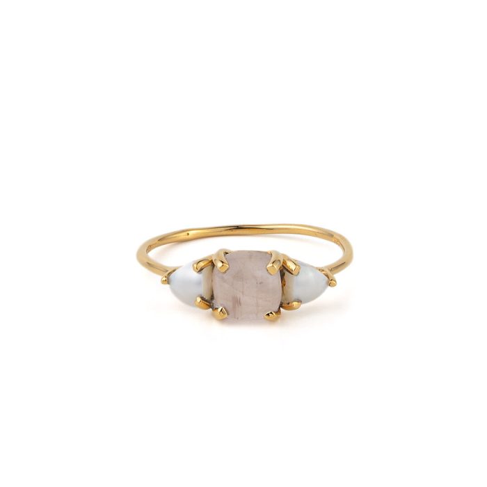 Rose Quartz and Pearl Ring - 925 Sterling Silver and Gold Plated - Image 1