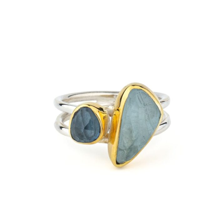 Aquamarine & London Blue Topaz Ring in 925 Silver with Gold Plating - Image 1