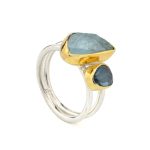 Aquamarine & London Blue Topaz Ring in 925 Silver with Gold Plating - Image 3