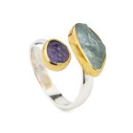 Aquamarine & Amethyst Ring in 925 Sterling Silver with Gold Plating - Image 3