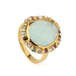 Gold-Plated 925 Sterling Silver Ring with Aqua Chalcedony and Multicolor Tourmalines - Image 3