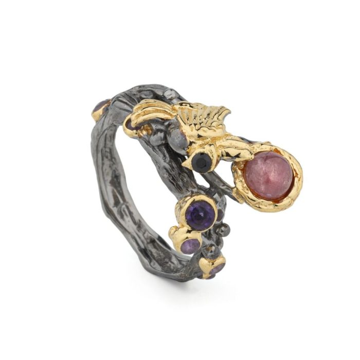 Tourmaline & Amethyst Ring in Gold-Plated and Oxidized 925 Sterling Silver - Image 3