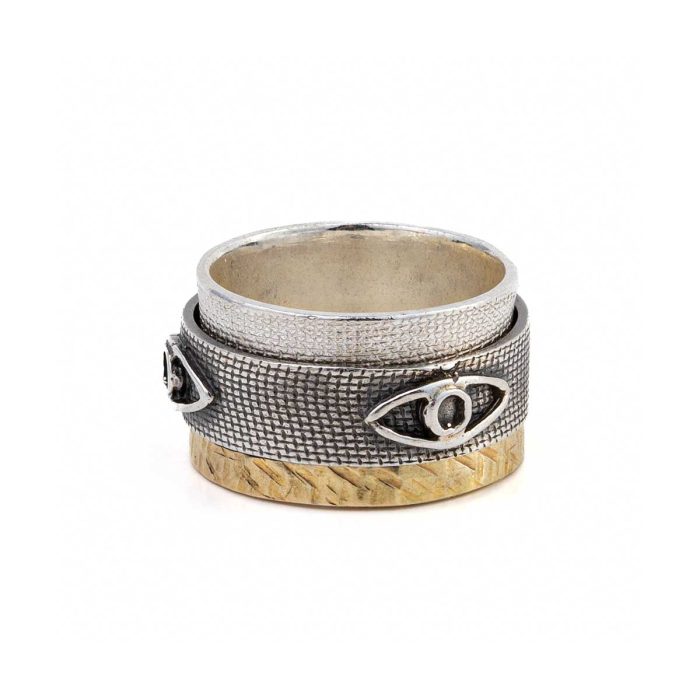Eye Spinner Ring – 925 Sterling Silver and 14K Gold - Image 1