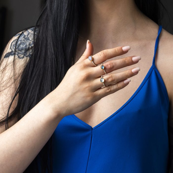 Tanzanite Twist Stacking Ring - Sterling Silver and Gold Plated - Image 2