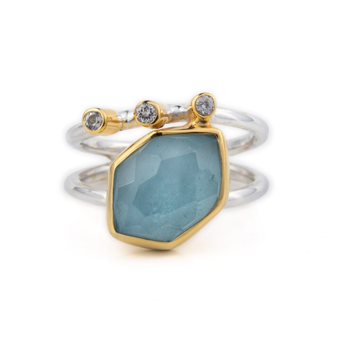 Aquamarine Ring Sterling Silver Gold Plated - Image 1