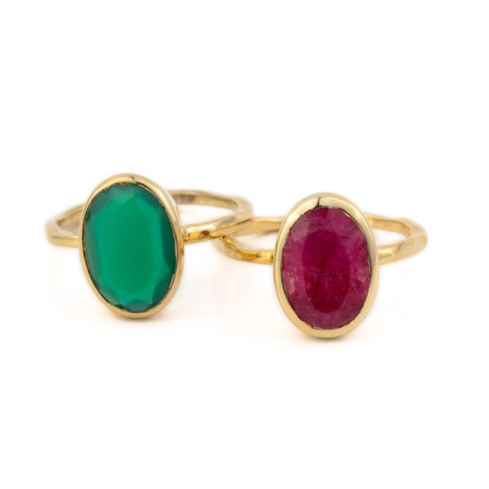 Δαχτυλίδι με Green Chalcedony - Ασήμι 925 και Επιχρυσωμένο - Image 5