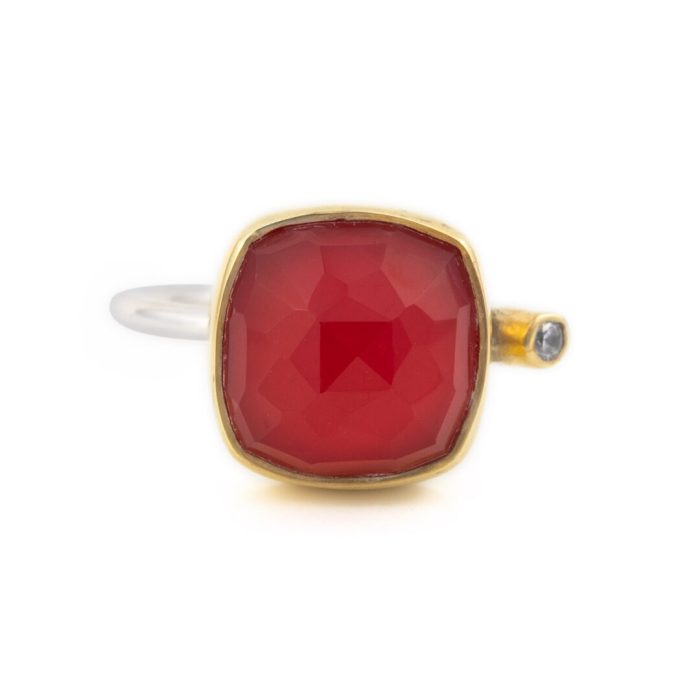 Coral Doublet Ring in Sterling Silver Gold Plated - Image 1