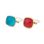 Coral Doublet Ring in Sterling Silver Gold Plated - Image 4