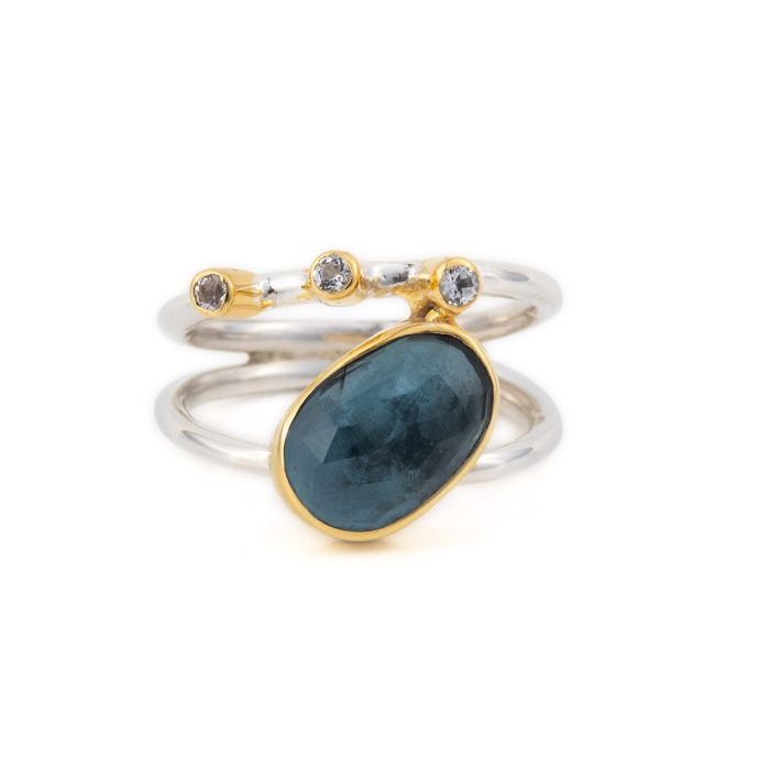 Sterling Silver Gold Plated Ring ~ London Topaz & Zircon - Image 1