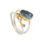 Sterling Silver Gold Plated Ring ~ London Topaz & Zircon - Image 2