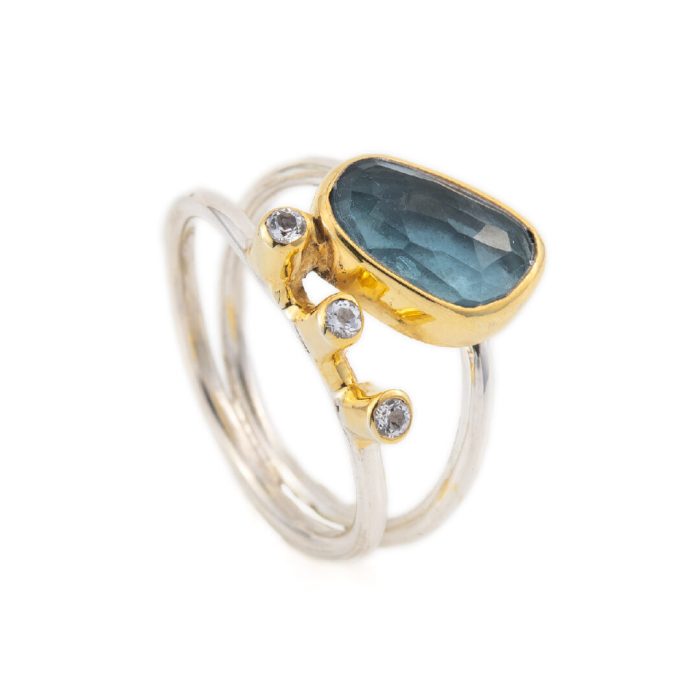 Sterling Silver Gold Plated Ring ~ London Topaz & Zircon - Image 2