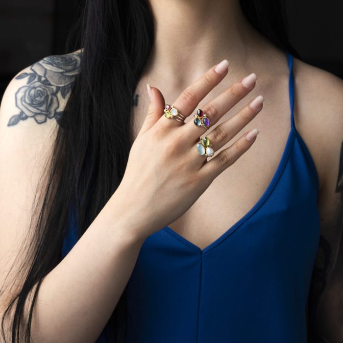 Multi Stone Ring -  Aqua Marine Pearl Peridot - Image 2