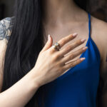925 Sterling Silver and Gold Plated Ring with Aqua Marine and Pearl - Image 2