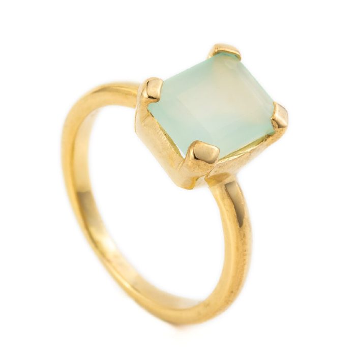 Sterling Silver Gold Plated Aqua Chalcedony Ring - Image 3