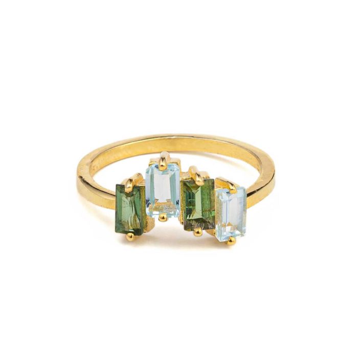 Blue Topaz Tourmaline Ring - 925 Sterling Silver and Gold Plated - Image 1