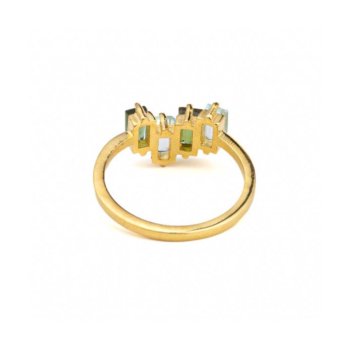Blue Topaz Tourmaline Ring - 925 Sterling Silver and Gold Plated - Image 2