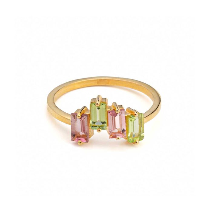 Tourmaline and Peridot Ring - 925 Sterling Silver and Gold Plated - Image 1