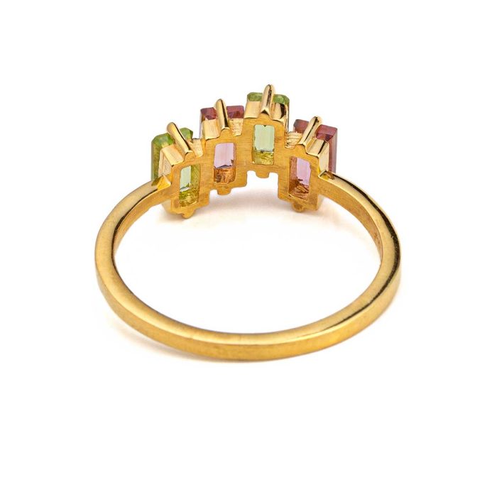 Tourmaline and Peridot Ring - 925 Sterling Silver and Gold Plated - Image 3