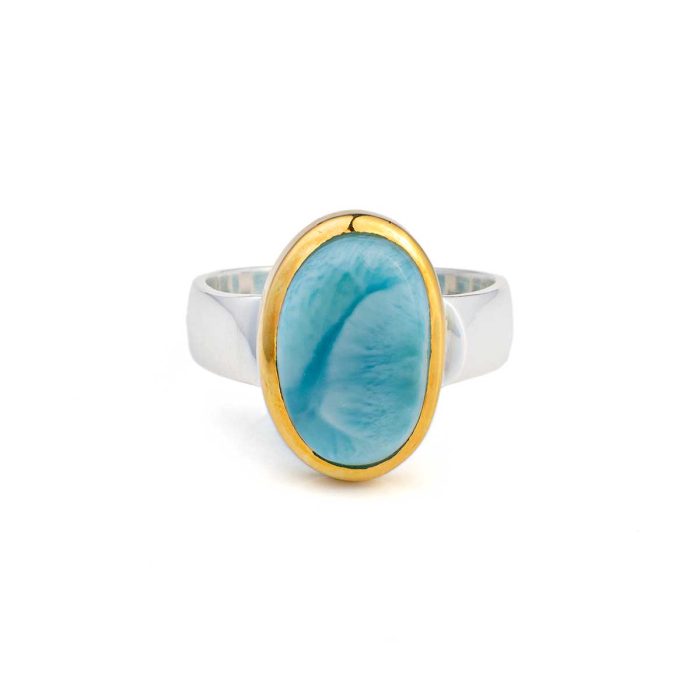 Οβάλ Δαχτυλίδι Larimar – Ασήμι 925 Επιχρυσωμένο - Image 1