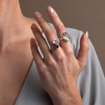 Amethyst and Blue Topaz Ring - 925 Sterling Silver and Gold Plated - Image 2