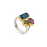 Triple Gemstone Ring - 925 Sterling Silver and Gold Plated - Image 3