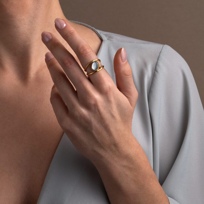 Blue Topaz Circle Ring - 925 Sterling Silver and Gold Plated - Image 2
