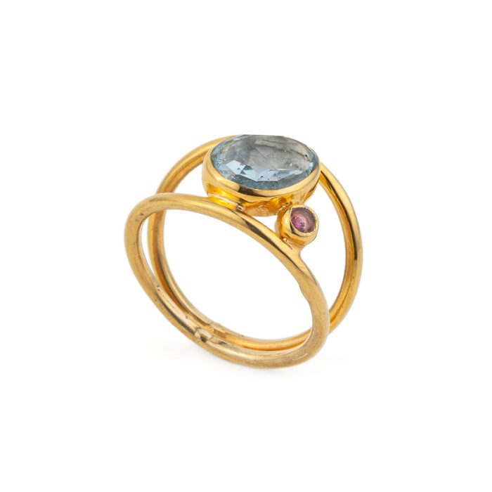 Blue Topaz Circle Ring - 925 Sterling Silver and Gold Plated - Image 3