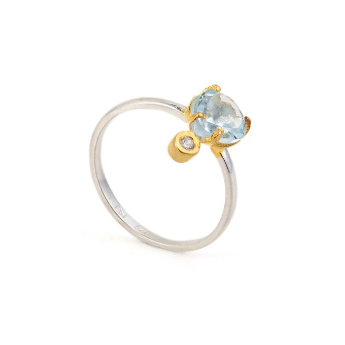 Blue Topaz Teardrop Ring - 925 Sterling Silver and Gold Plated - Image 3