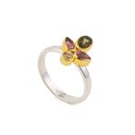Tourmaline Flower Ring - 925 Sterling Silver and Gold Plated - Image 3