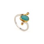 Amazonite and Tourmaline Ring - 925 Sterling Silver and Gold Plated - Image 3