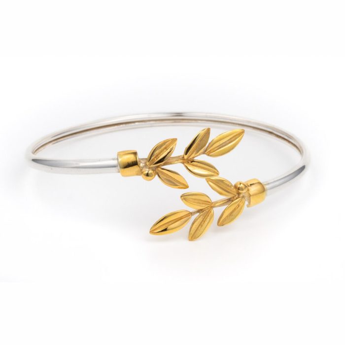 Olive Leaves Hinge Bracelet - 925 Sterling Silver and Gold Plated - Image 6