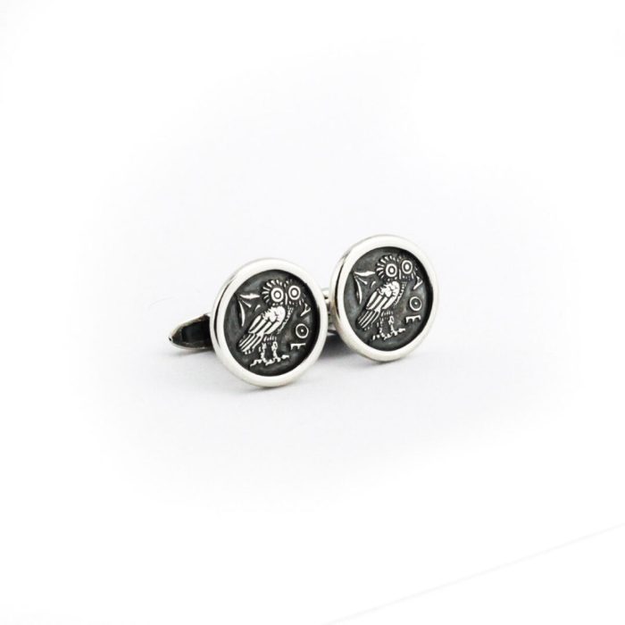 Goddess Athena Wisdom Owl Cufflinks - Sterling Silver - Image 3