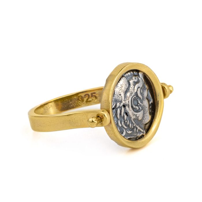 Hercules Swivel Flip Coin Ring – Sterling Silver Gold Plated - Image 3