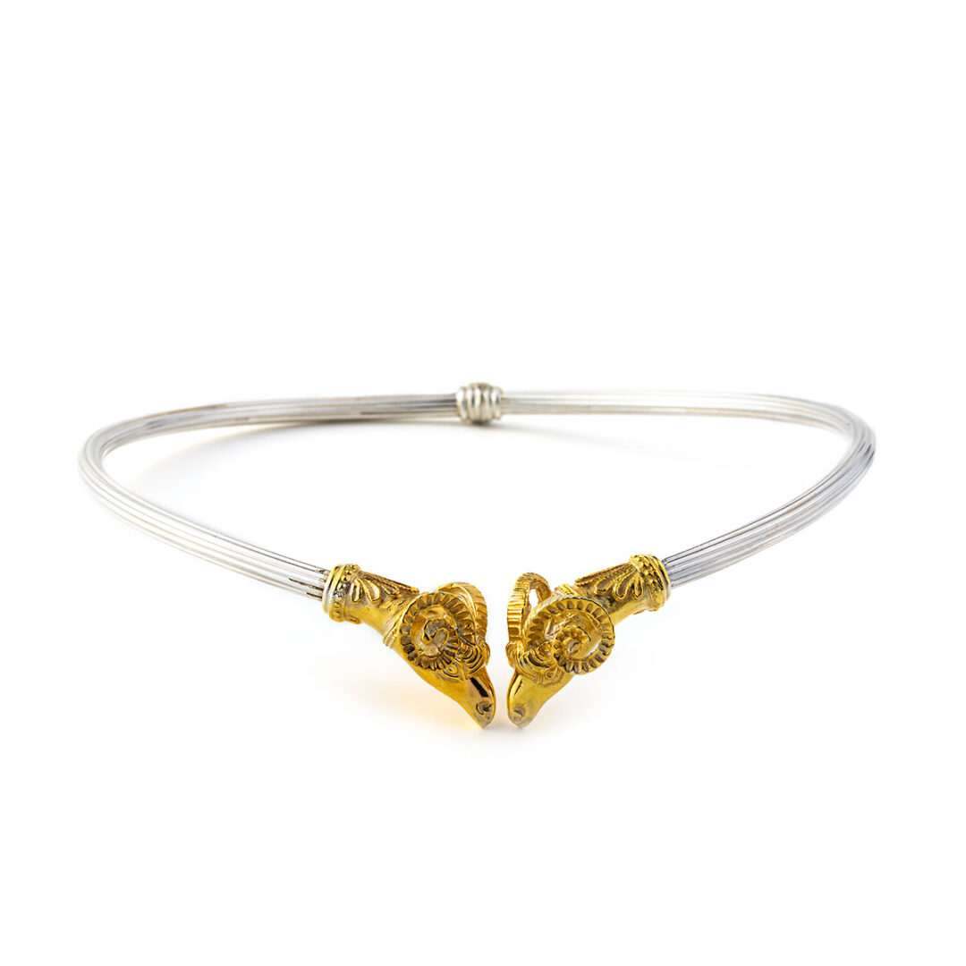 FR-NE-01945087 Rams Head Necklace – Sterling Silver and Gold Plated - Image 1