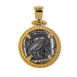 Athene Coin Pendant - 925 Sterling Silver Gold Plated - Image 2