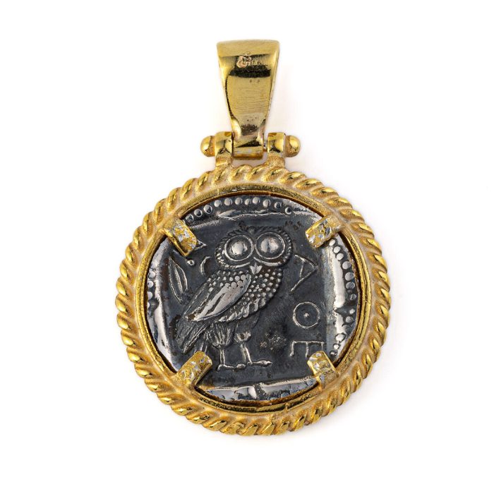 Athene Coin Pendant - 925 Sterling Silver Gold Plated - Image 2