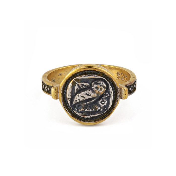 Wisdom Owl Ring – 925 Sterling Silver and Gold Plated - Image 1