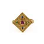 Byzantine Rhombus Ring Multicolor - 925 Sterling Silver and Gold Plated