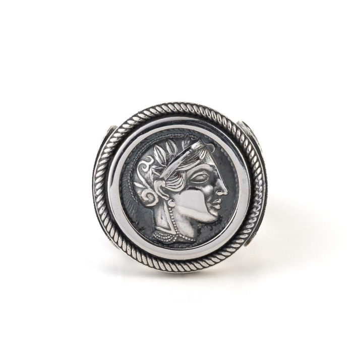 Athena & Owl Coin Ring - 925 Sterling Silver - Image 1