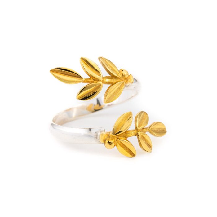 Olive Leaves Ring - Sterling Silver and Gold Plated - Image 1