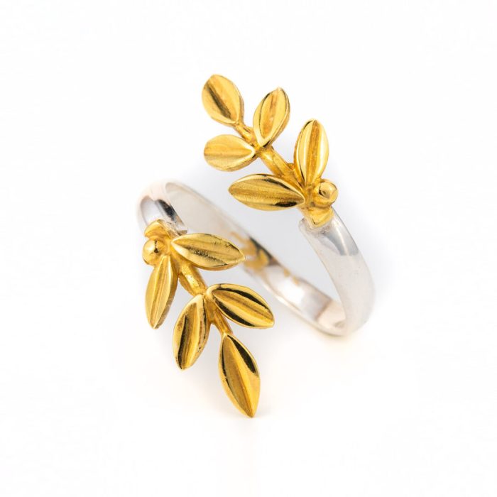Olive Leaves Ring - Sterling Silver and Gold Plated - Image 2