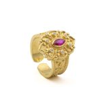 Byzantine Flower Ring with Zircon - Sterling Silver and 18K Gold Plating - Image 3