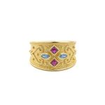 Byzantine Ring with Multicolor Zircon Stone - Sterling Silver and 18K Gold Plating