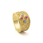 Byzantine Ring with Multicolor Zircon Stone - Sterling Silver and 18K Gold Plating - Image 4