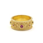 Byzantine Style Ring with Zircon Stones - Sterling Silver and 18K Gold Plating